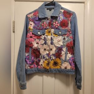 NWOT Boston Proper Jean Jacket with Floral Applique